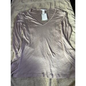 H & M Women's Mauve‎ VNeck Long Sleeve Shirt Medium New